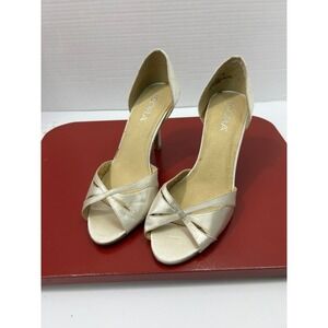 Icora Satin d'Orsay Peep Toe Heel 7.5M Ivory Cream Knotted Bridal Wedding Formal